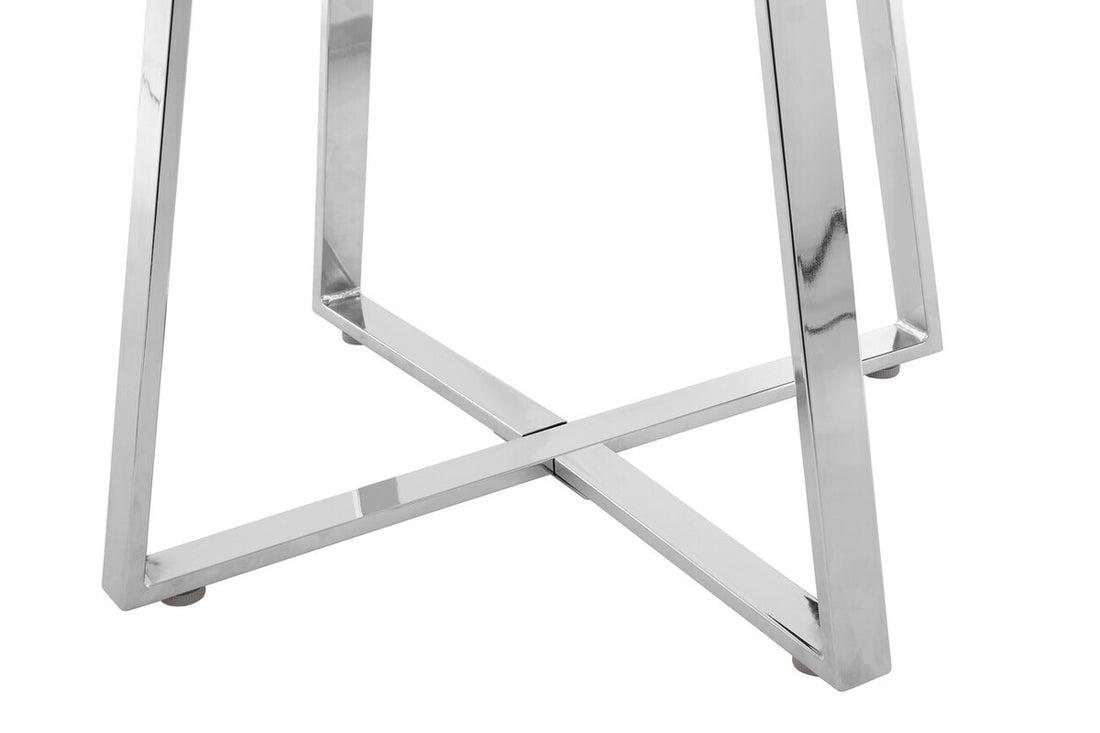 Clear Glass Round Dining Table with Silver Finish Metal Base, Metropolitan