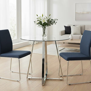 Metropolitan Clear Glass Round Dining Table with Silver Finish Legs
