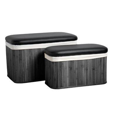 Two black and gray storage benches with white interior on a white background