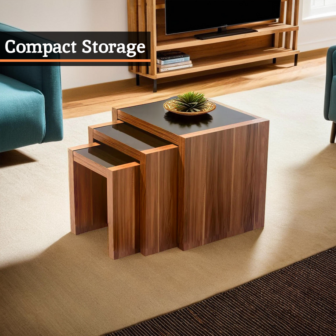 Fargo Walnut Veneer Nest Of 3 Tables