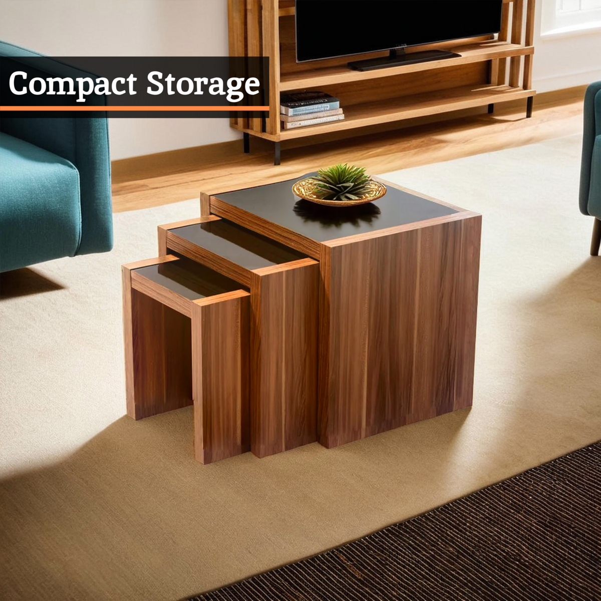 Fargo Walnut Veneer Nest Of 3 Tables