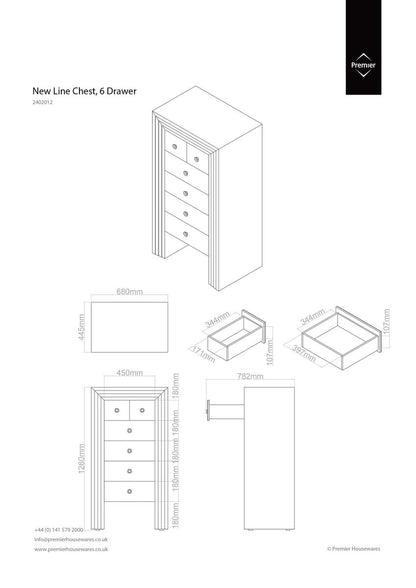 New Line Mirrored 6 Drawer Chest