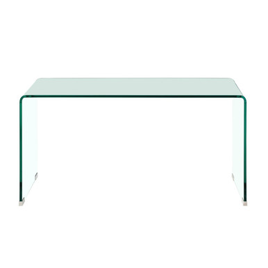 Clear glass coffee table on a white background