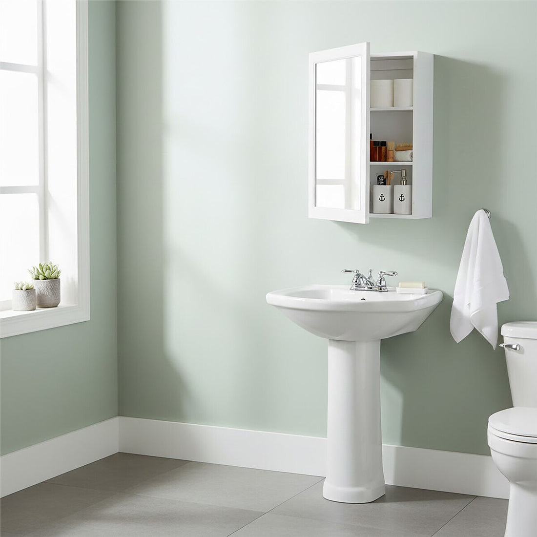 Port Mirrored Wall Cabinet With 2 Inner Shelves