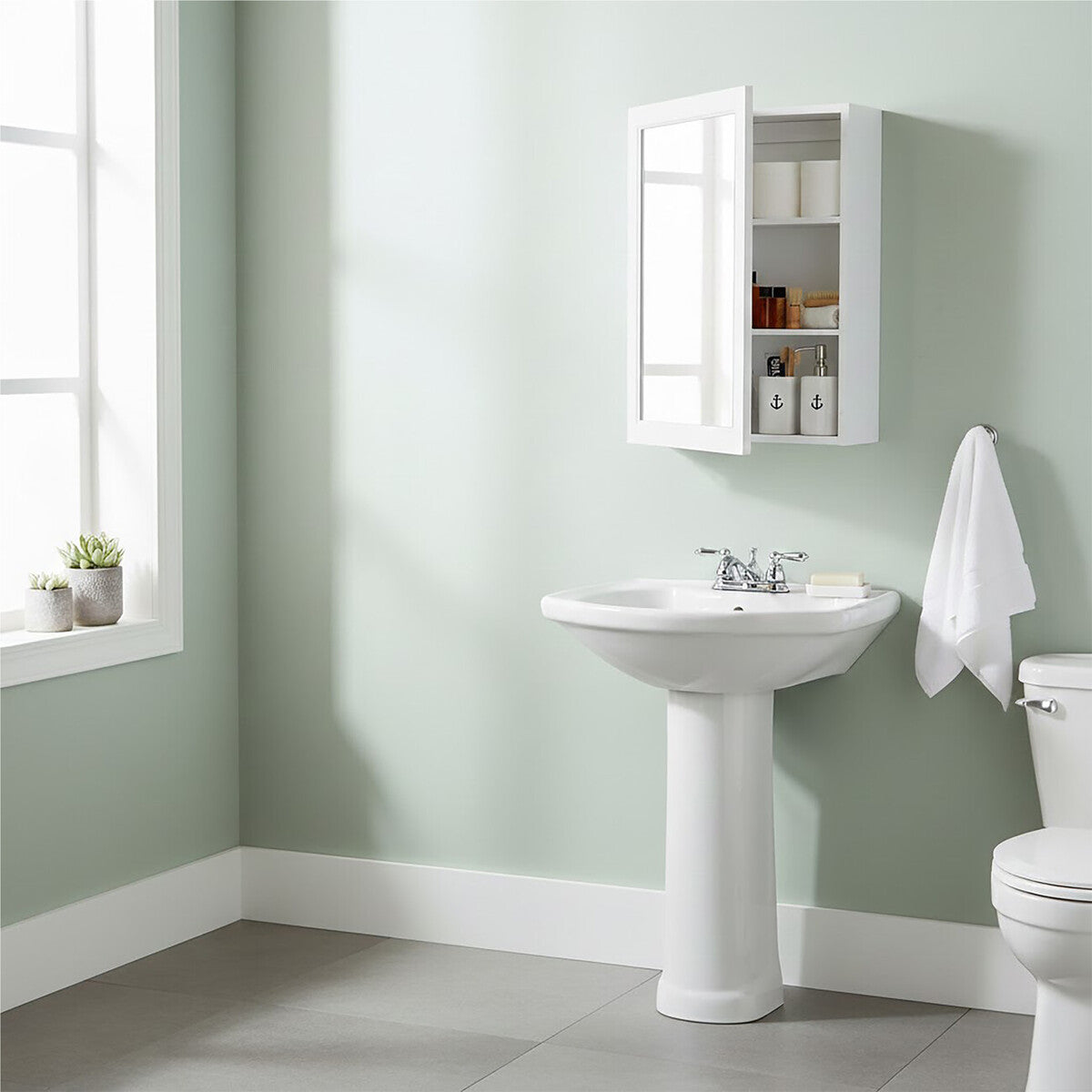Port Mirrored Wall Cabinet With 2 Inner Shelves