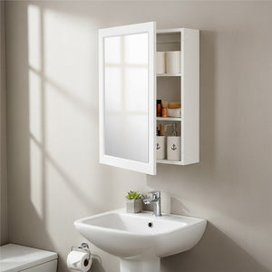 Port White Mirrored Bathroom Wall Cabinet with 2 Shelves