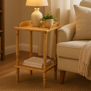 Heva Natural Tropical Hevea Wood Side Table with Lower Shelf