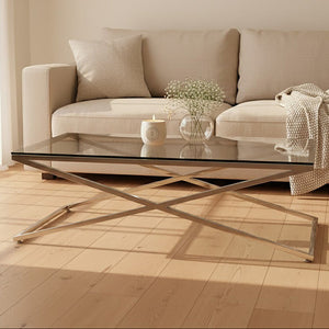 Montril Clear Glass and Silver Finish Criss Cross Coffee Table