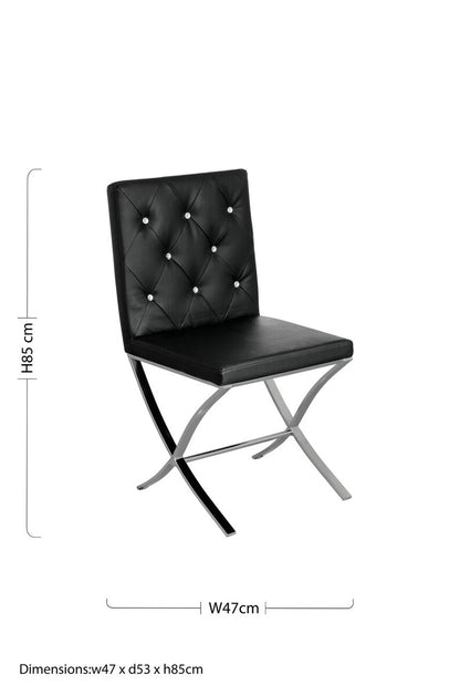 Diamante Black Leather Effect Chair With Stainless Steel Cross Legs