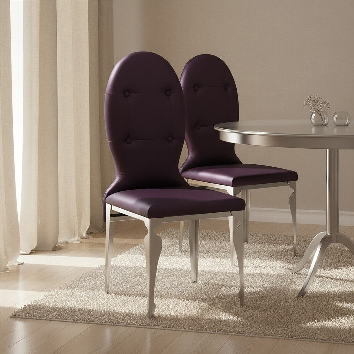 Silk Dining Purple Chair With Stainless Steel Legs
