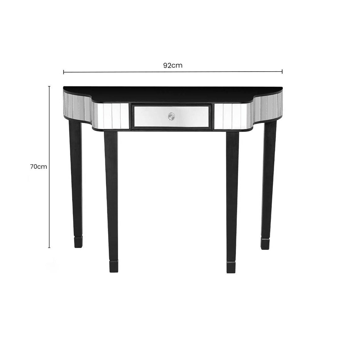 Black Mirrored Panel Top Console Table with 1 Drawer and Cunninghamia Wood Legs, Clavier