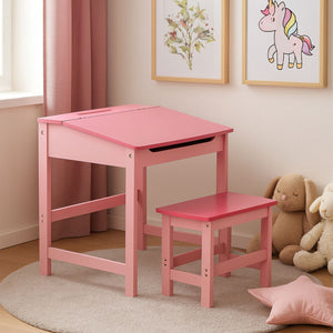 Jordan Pink Kids Desk and Stool Set with Storage