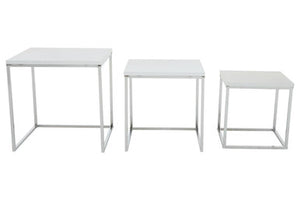 Fulton Matte White Nest Of 3 Tables With Chrome Frame