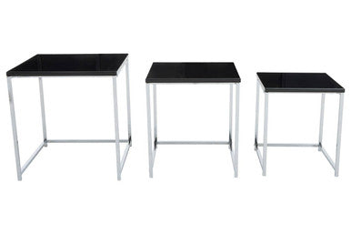 Fulton Black Nest Of 3 Tables With Chrome Frame