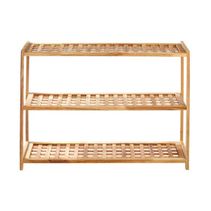 Arla 3 Tier Walnut Wood Grid Design Shoe Rack