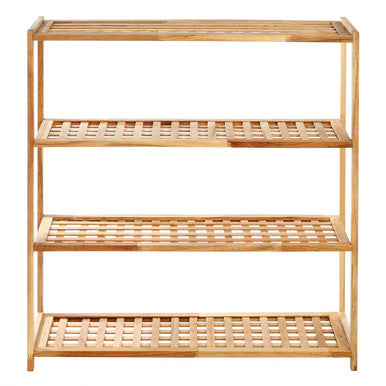 Bamboo shelf with four shelves on a white background