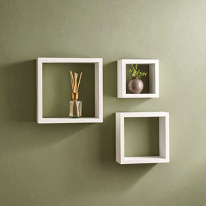 Kayli Set Of Three White Mdf And Pvc Coating Wall Cubes