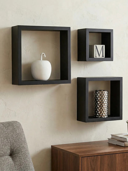 Set of Three Black Wall Cubes | Kayli