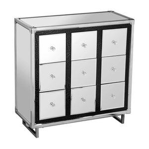 Carla Black Crocodile Leather Effect Mirrored 9 Drawer Cabinet