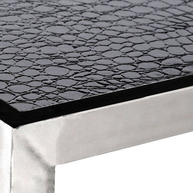 Black and Silver Two-Tier Coffee Table with Leather Effect Top and Stainless Steel Frame, Carla