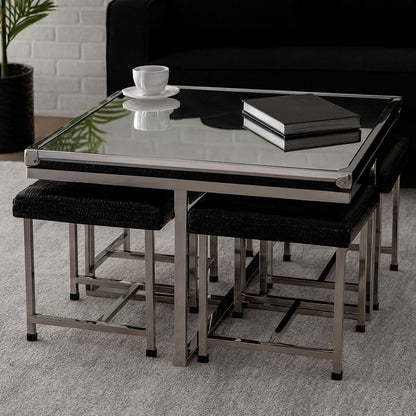 Carla 5 Piece Crocodile Leather Effect Coffee Table and Stool Set