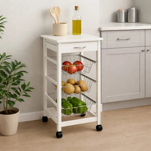 White Kitchen Trolley with Drawer and Basket Glenn | Harlow