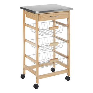 Harlow Glenn 3 Wire Baskets Pinewood Kitchen Trolley
