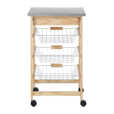 Harlow Glenn 3 Wire Baskets Pinewood Kitchen Trolley