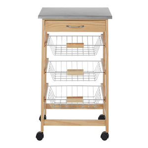 Harlow Glenn 3 Wire Baskets Pinewood Kitchen Trolley