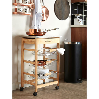 Harlow Glenn 3 Wire Baskets Pinewood Kitchen Trolley