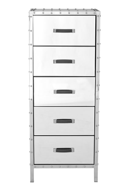 White metal filing cabinet with four drawers on a white background