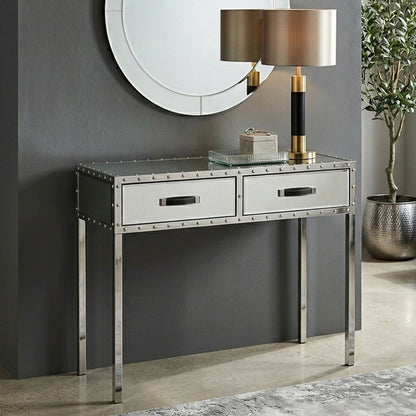 Silver 2 Drawer Glass Console Table | Rivet