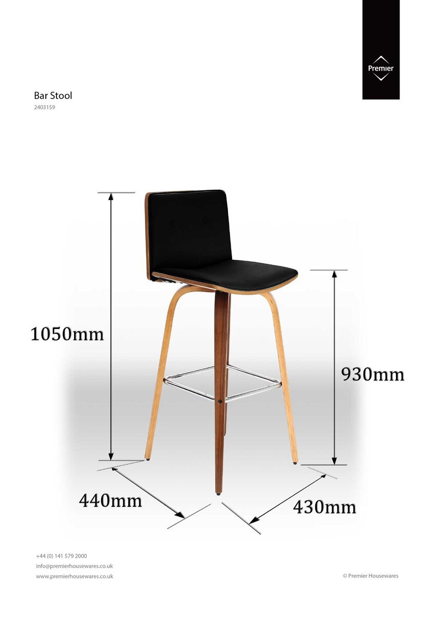 Parkar Black Leather Effect Bar Chair - image 2
