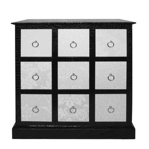 Carla Ivory Flock 9 Drawer Low Cabinet