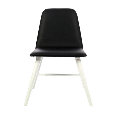Black chair with white legs on a white background