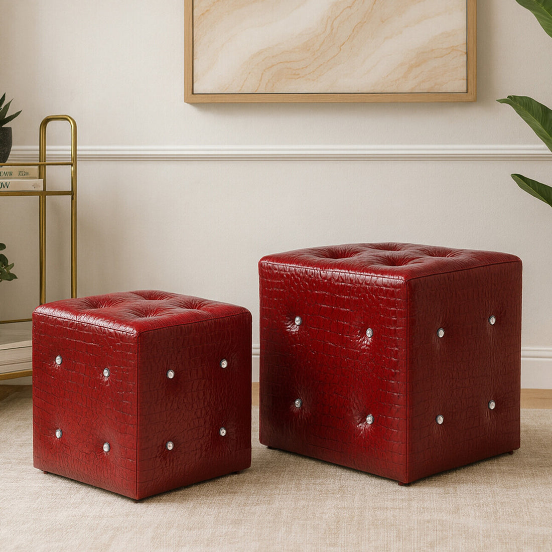 Carla Crocodile Leather Effect Red Stools - image 1