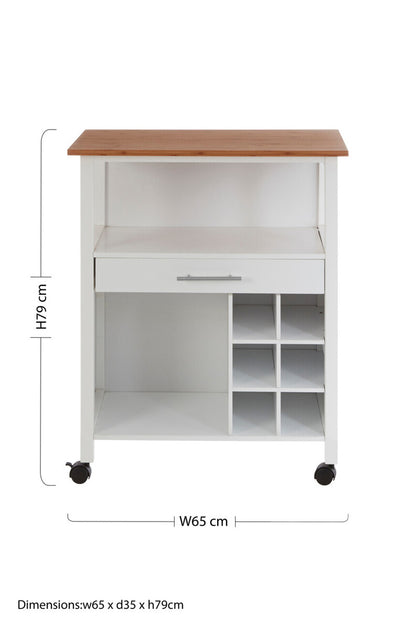 Harlow White and Bamboo Top 1 Drawer Kitchen Trolley