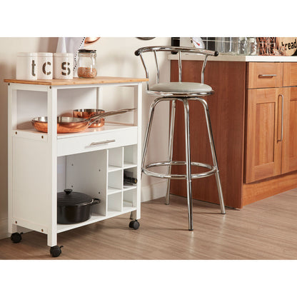 Harlow White and Bamboo Top 1 Drawer Kitchen Trolley