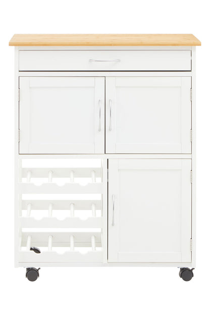 Harlow White And Bamboo Top Kitchen Trolley