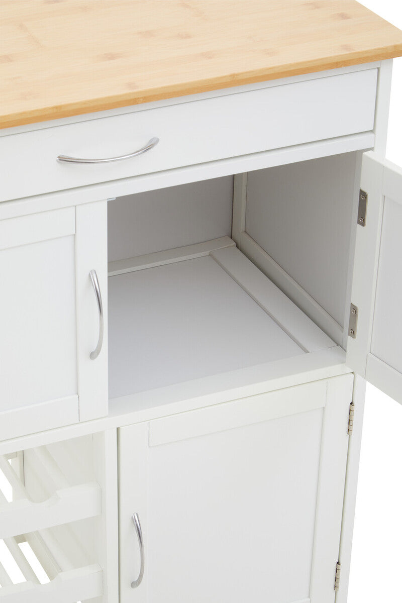 Harlow White And Bamboo Top Kitchen Trolley