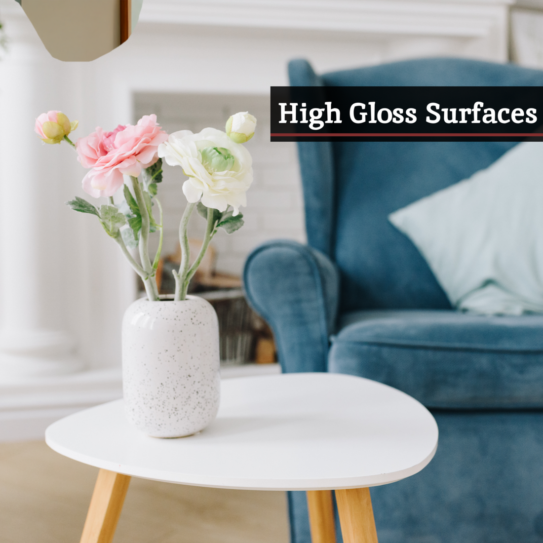 White High Gloss Top Nest of 2 Tables with Natural Wood Legs, Nostra