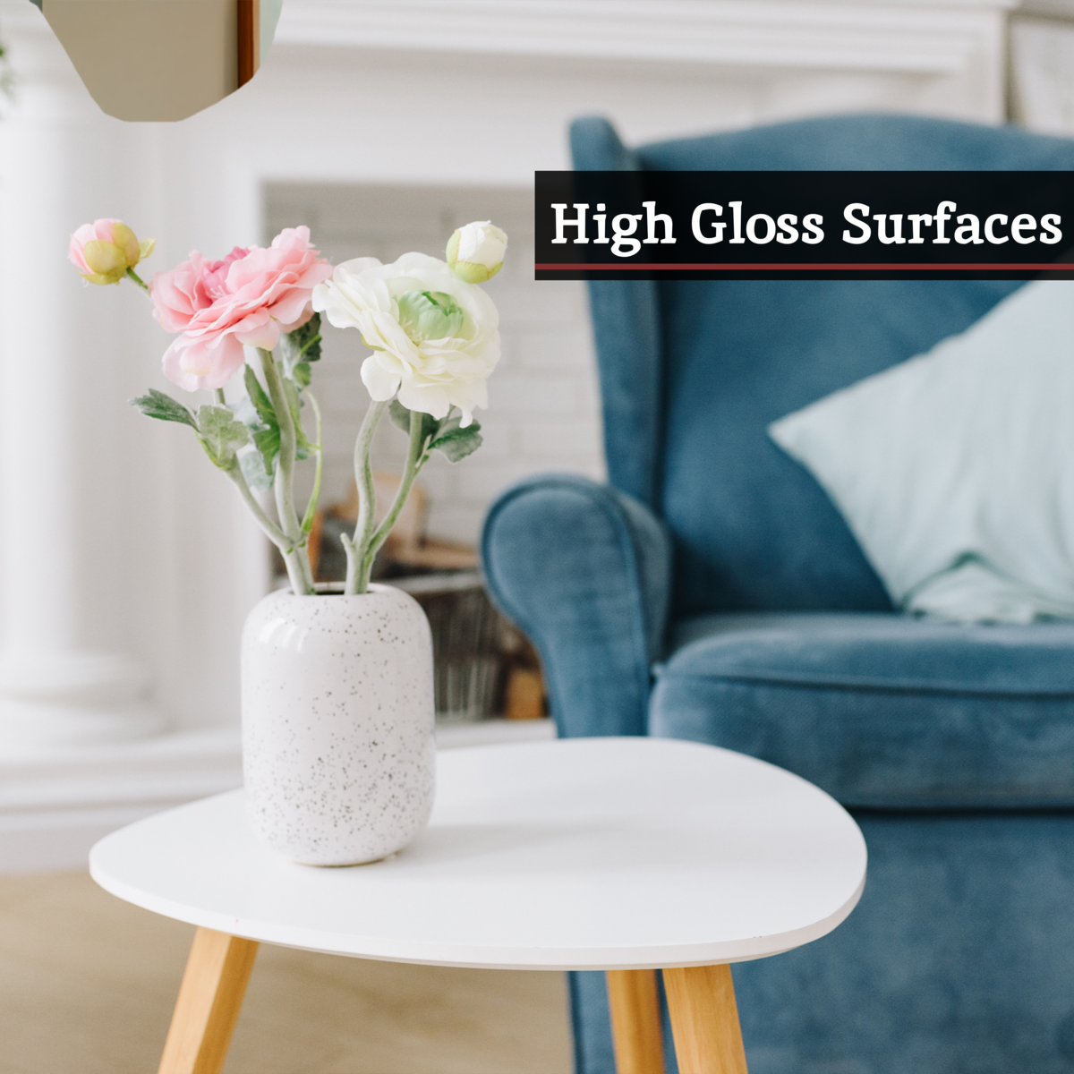 White High Gloss Top Nest of 2 Tables with Natural Wood Legs, Nostra