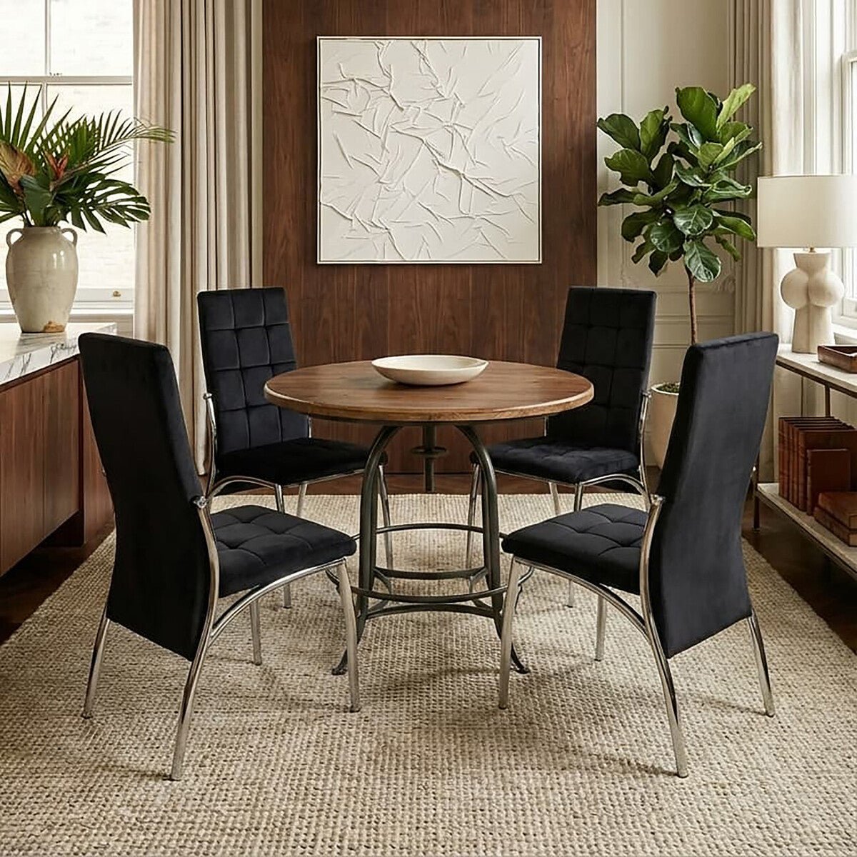 Fir Wood Top Height Adjustable Round Side Table with Industrial Metal Base, Foundry