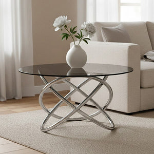 Cassy Smoked Glass and Silver Finish Round Side Table