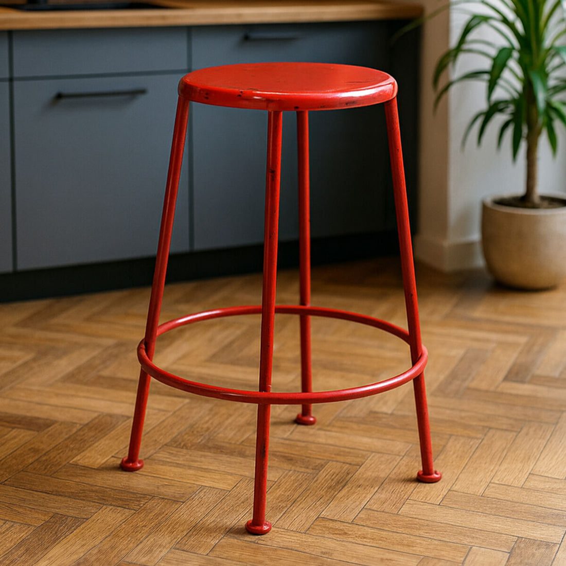 Artisan Red Metal Stool