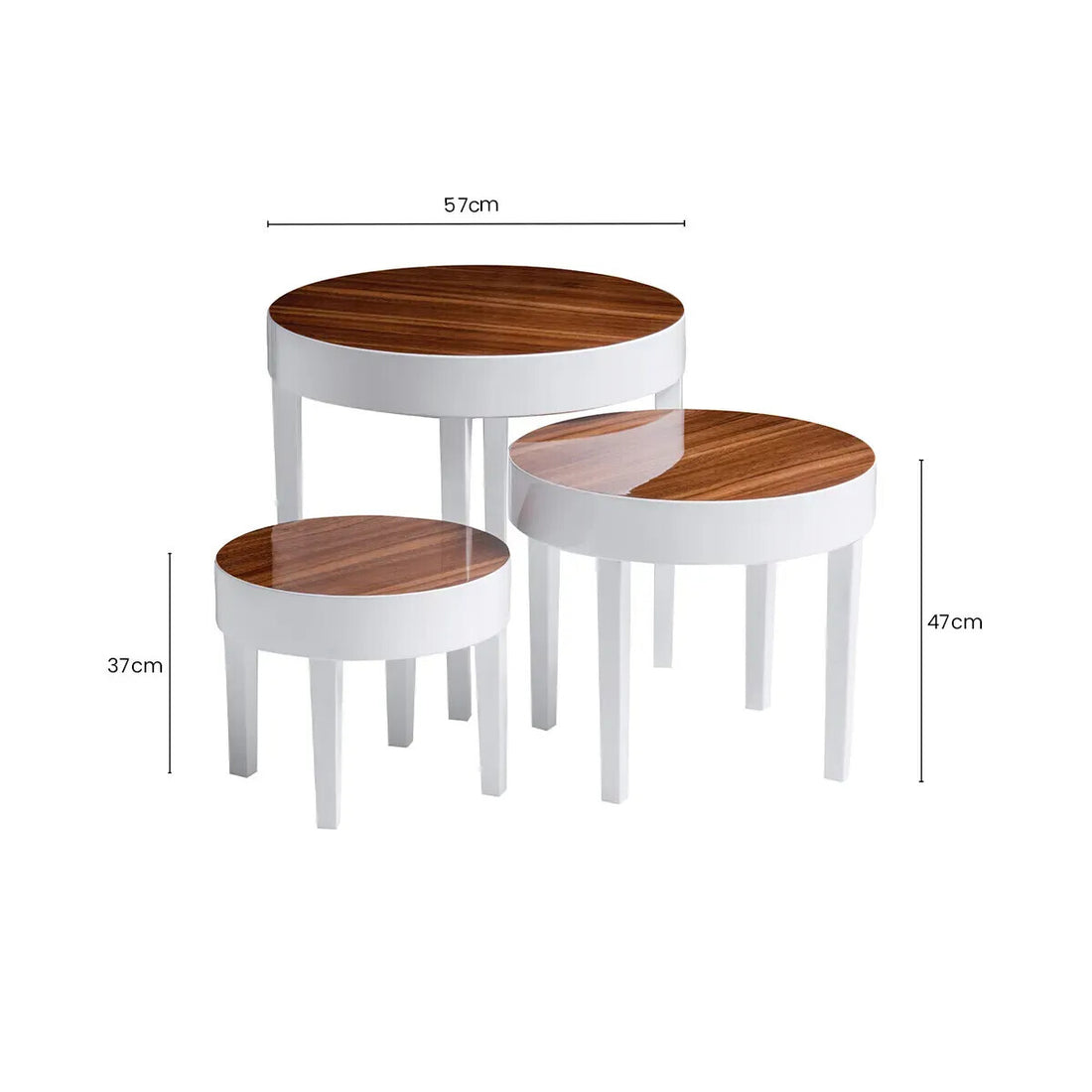 White High Gloss Wooden Frame Nest of 3 Table with Pear Wood Effect Top, Moritz