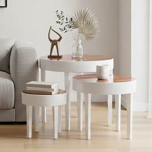Moritz White High Gloss Finish Set of 3 Round Side Tables