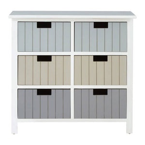 New England White and Pastel Wooden 6 Drawer Chest