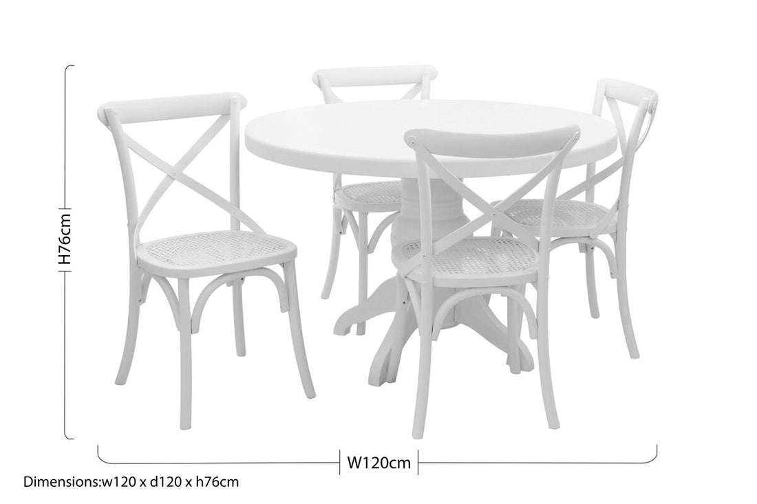 Vermont White Wash Round Dining Table with 4 Chairs Set