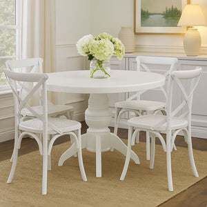 Vermont White Wash Round Dining Table with 4 Chairs Set
